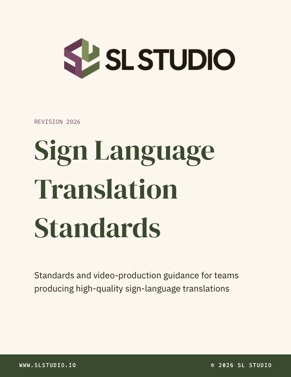 Cover of the Sign Language Translation Standards document