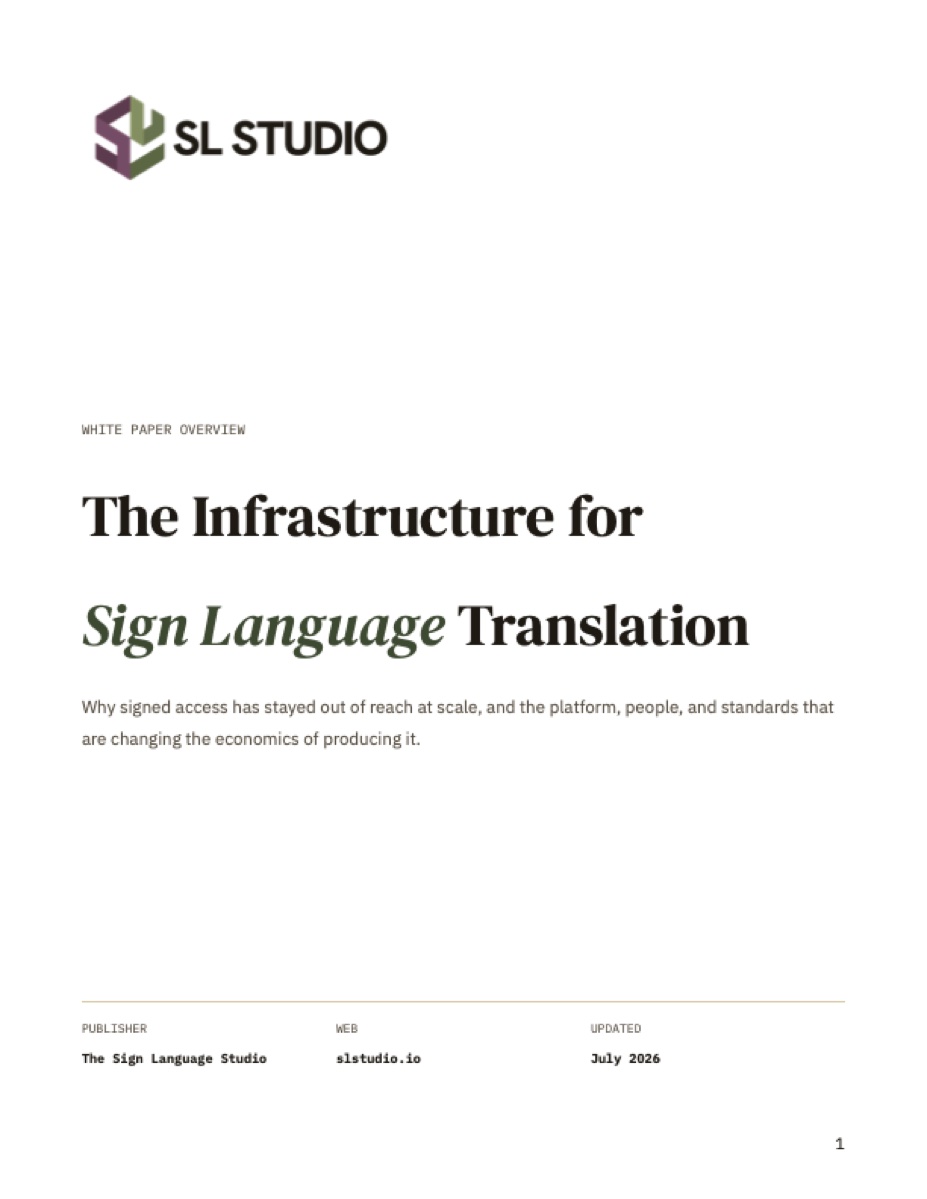 Cover of The Infrastructure for Sign Language Translation white paper